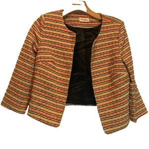 Rhyme Los Angeles Multicolored Striped Crop Mix Knit Open Front Blazer Jackets S